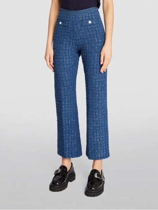 Sandro Blue Tweed Wide-Leg Pants